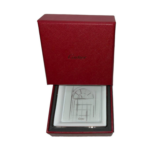 CARTIER Vintage Mini Jewelry Tray with Rue de la Paix Platinum Finish Motif - Picture 1 of 11